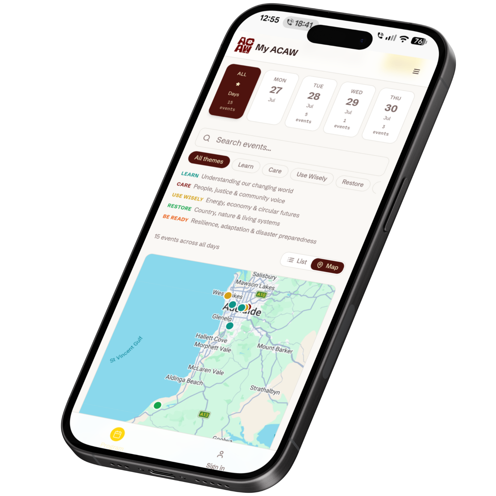 My ACAW program app shown on a mobile phone